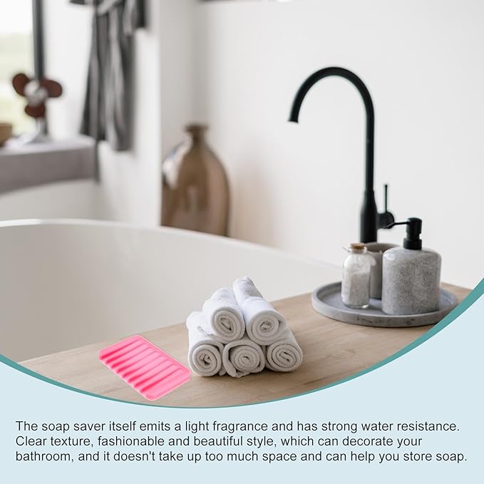 uxcell 2 Pcs Self Draining Silicone Soap Dish, Soap Tray with Drainage for Bathroom Shower Kitchen Sink, 4.5" x 3.1" x 0.4", Pink