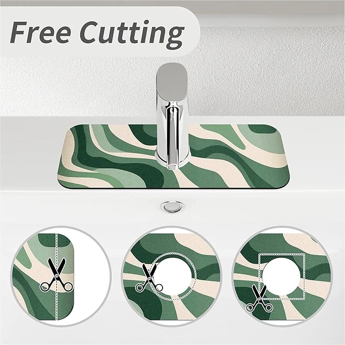 Kitchen Sink Splash Guard，Wave-like lines Faucet Mat Sink Gadgets-Super Absorbent Fast Drying Mat Drip Catcher for Kitchen, Bathroom,Sink Mat, Dish Drying Mat, Bathroom(15" X 5.5" )