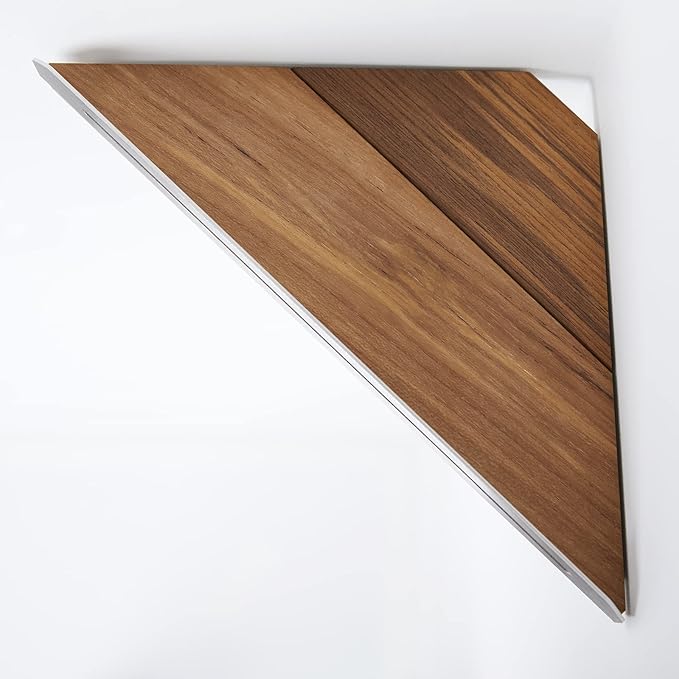 Seachrome Corner Shower Shelf in a Polished Finish with a Natural Teak Wood Insert