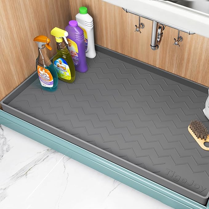 TigeJoy 28" x 22" Under Sink Mats for Kitchen Waterproof, Leak-Proof Silicone Mat Sink Protector and Cabinet Liner, Kitchen Essentials Organizer and Storage, Boot or Shoe Tray, Pet Feeding Mat