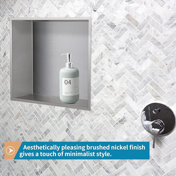 12.6"×12.6" Shower Niche Brushed Stainless Steel, Recessed Shower Caddy, Bathroom Shelf Insert Fits for 12.2" Square Wall Hole Installation (Nickel)