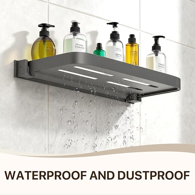 Aluminum RV Shelves, Wall-Mounted Foldable Shelf 90° Space-Saving Grey Floating Shelves for Bathroom Wall, No Drill Furniture for Motor Homes 1 Pack
