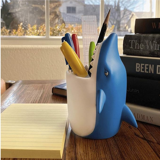 Kids Toothbrush Holder Toothbrush Organizer – Durable Silicone Animal Tooth Brush Holder – Easy to Clean Toothbrush and Toothpaste Holder – Toothbrush Holders for Bathrooms by Lily’s Home - Shark