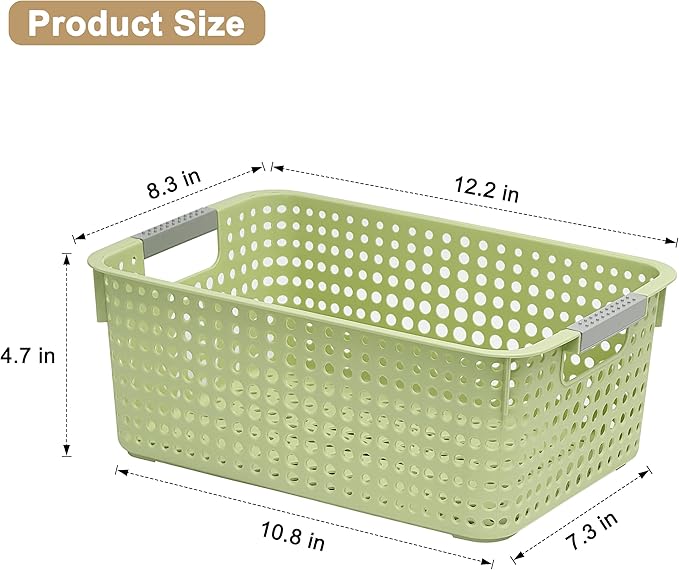 Soddeph 4 Pack Fully Hollow Plastic Organizer Basket with Handles, Multi-Purpose Organizer for Under Bathroom Sink,Kitchen Cabinet, Ideal for Toiletries (Green, Medium)