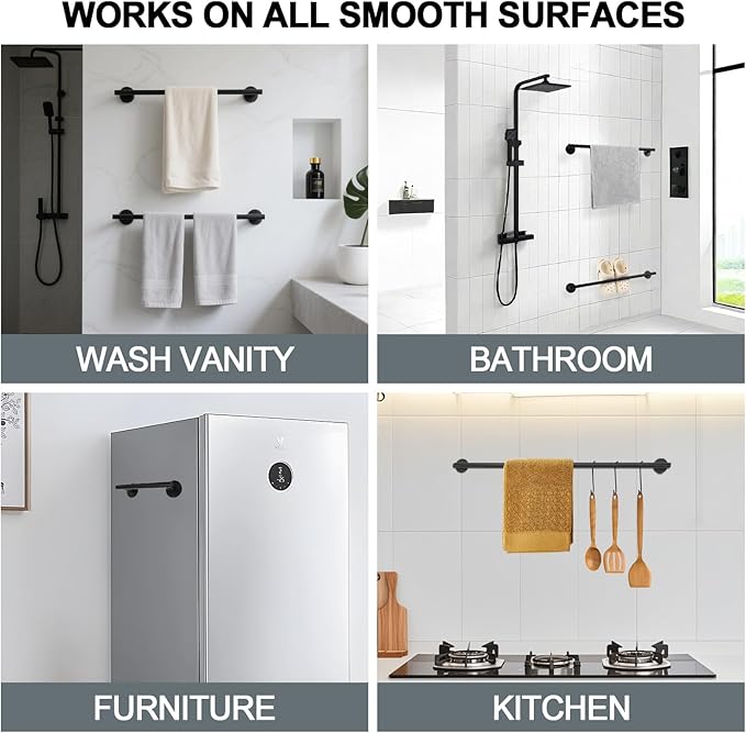 24 Inch Matte Black Towel Rack-Over The Door Towel Rack,Wall Mounted Towel Racks for Bathroom, Bathroom Towel Holder&Towel Bar,No Drill Easy istall bathroorm Furniture