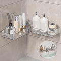 Shower Shelf Adhesive, Acrylic Corner Shower Caddy Hanging for Bathroom Kitchen Organization, Rotatable No Drilling Bathroom Shelves Shower Storage with Drainage Holes