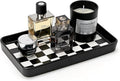 10"×6"×1" Texture Checkered Surface Bathroom Vanity Tray for Countertop- Ceramic Decorative Organizer Tray for Dresser Top, Toilet, Perfume, Sponge Holder Soap Dish Dispenser for Kitchen Counter