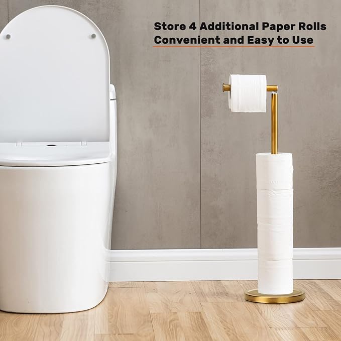 Toilet Paper Holder Stand Bathroom Toilet Paper Storage for 4 Paper Rolls with Heavy Base, Freestanding Toilet Paper Roll Holder (Gold)
