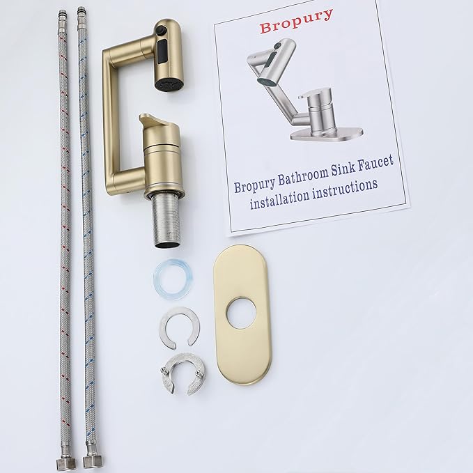 Bropury Rotatable Bathroom Faucets，Single Hole Golden Bathroom Faucet 1 Hole or 3 Hole，Lavatory Basin Vanity Faucet for RV Caravan Marine Boat Yacht(Brushed Gold) (Brushed Gold)