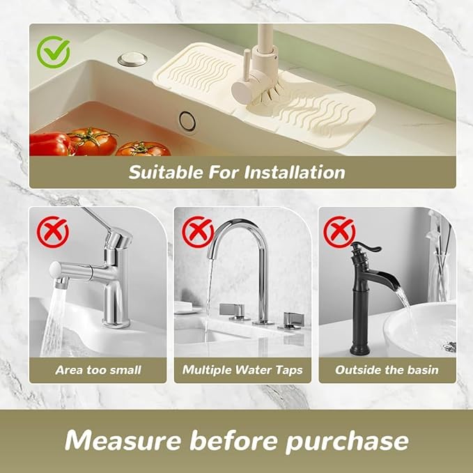 Kitchen Sink Splash Guard - Foldable Silicone Faucet Cover & Drip Tray, Water Diverter Mat for Kitchen & Bathroom Sink, Keep Countertop Dry, 14.5"x5.31"x0.2" (White,S)