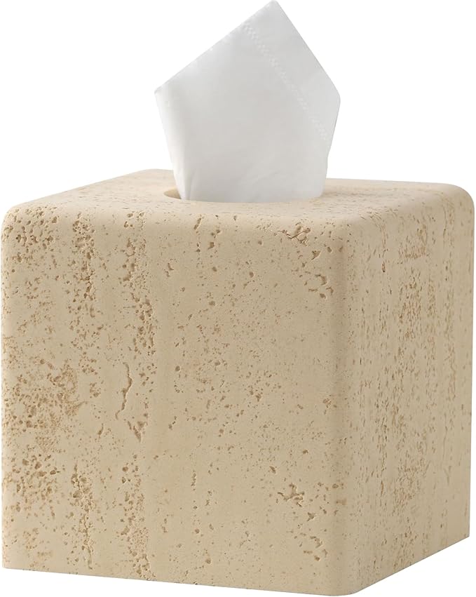 Tissue Box Cover Square, Resin Facial Tissue Holder Covers Toilet Paper Holder Decorative Travertine Paper Dispenser Home Decor for Bathroom Bedroom Living Room Office (Square Yellow)