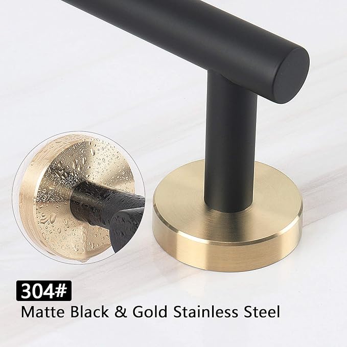 NearMoon Bath Towel Bar, Thicken Stainless Steel Shower Towel Rack Holder Wall Mounted for Bathroom, 33-lnch Overall Length-30-lnch Usable Hanging Space (1 Pack, Matte Black & Gold)