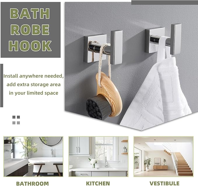APLusee Polished Chrome Towel Hook 2 Pack, 304 Stainless Steel Clothes Hook, Wall Mounted