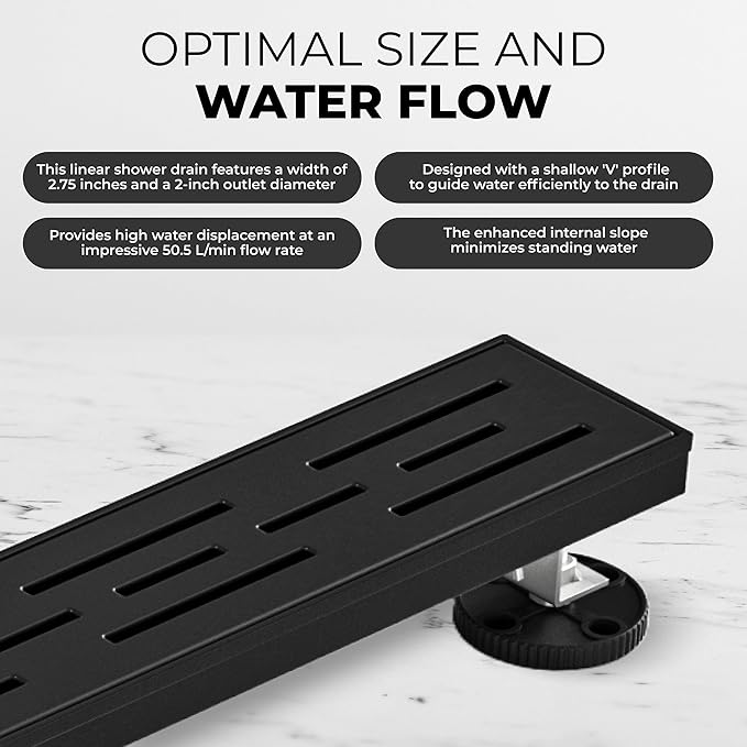 36 Inch Rectangular Linear Shower Drain Set with Brick Pattern Grate, 304 Stainless Steel Bathroom Floor Drain with Hair Catcher, Shower Floor Drain Includes Adjustable Leveling Feet