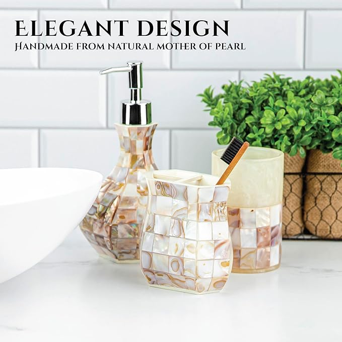 Creative Scents Milano Toothbrush Cup - Electric Toothbrush Holder for Bathroom fits Toothbrushes and Toothpaste - Bathroom Tumbler Cup Finished with Beautiful Mother of Pearl Shells