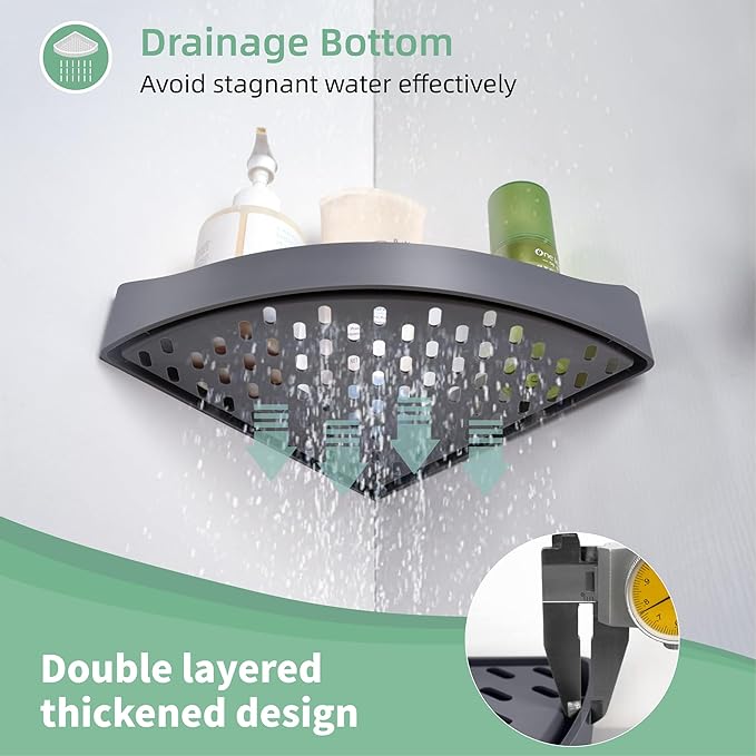 Corner Caddy Bathroom Shower Shelf Wall Mounted No Drilling Storage Shelves rack Adhesive Triangle Baskets ABS Bathroom Kitchen toilet Storage Basket Bathroom Accessories (Z 330 Dark grey)
