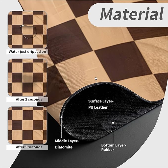 Kitchen Sink Splash Guard，Wooden checkerboard Faucet Mat Sink Gadgets-Super Absorbent Fast Drying Mat Drip Catcher for Kitchen, Bathroom,Sink Mat, Dish Drying Mat, Bathroom(15" X 5.5" )
