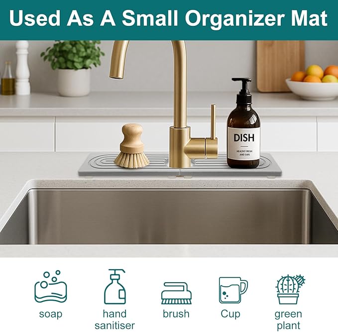 Stone Faucet Mat for Kitchen Bathroom Sink Diatomite Quick Dry Around Faucet Protectors Water Absorbing Stone Drying Tray Kitchen Sink Splash Guard Drip Water Catcher for Bathroom Counter Accessories