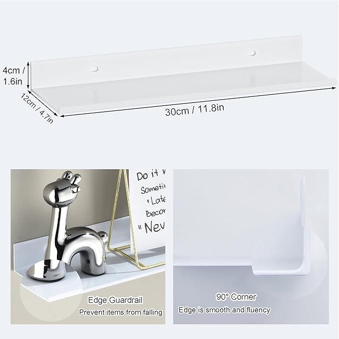 Adhesive Shower Shelves for Wall 2 Pack, White Metal Shower Caddy 40cm, Waterproof Bathroom Floating Shelves, Bathroom Storage Wall Shelf Organization