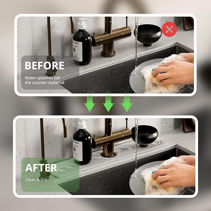 Quick Dry Sink Splash Guard - 15.8" Quick Drying Diatomaceous Earth Faucet Mat - Diatomite Stone Sink Tray for Bathroom Counter - White