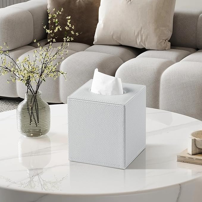 PU Leather Tissue Box Cover Square Tissue Box Holder with Magnetic Closure, Decorative Tissue Holder for Bathroom Bedroom Office (Grey)