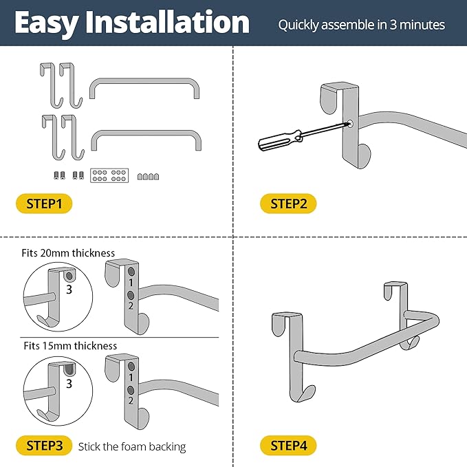 SAYAYO Over Cabinet Towel Bar White, 10 Inch Kitchen Towel Holder with 2 Hooks, Over The Cupboard Door Dish Towel Rack, 2 Pcs
