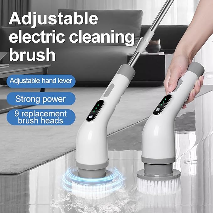 Electric Spin Scrubber for Cleaning Bathroom, Cordless Shower Scrubber Brush with Extendable Handle, Bathroom Accessories Scrub Brush for Tile Tub (White)