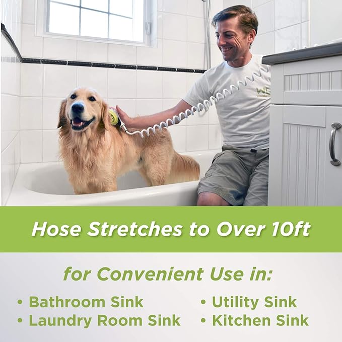 Wondurdog Quality Sink Faucet Pet Wash Kit with Splash Shield Handle and Rubber Grooming Teeth. Fits Kitchen, Bathroom, Utility & Laundry Sink Faucets. Bonus Garden Hose Attachment