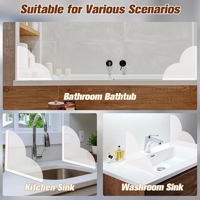 Shower Splash Guard for Bathtub - 2 Pack Bathtub Corner Splash Guard with Glue, Bath Tub Shower Splash Guard Topper, Water Shield, Splash Protector, Adjustable Angle, Enhanced Adhesive, Acrylic