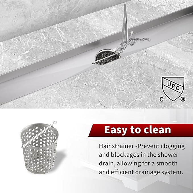 Sharp-tec 28 inch Linear Shower Drain, Brushed Rectangular Floor Drain, V-Shape Design Drain Channel, 304 Stainless Steel, cUPC Certificated for Bathroom Shower Room (Drain Base is Not Included)