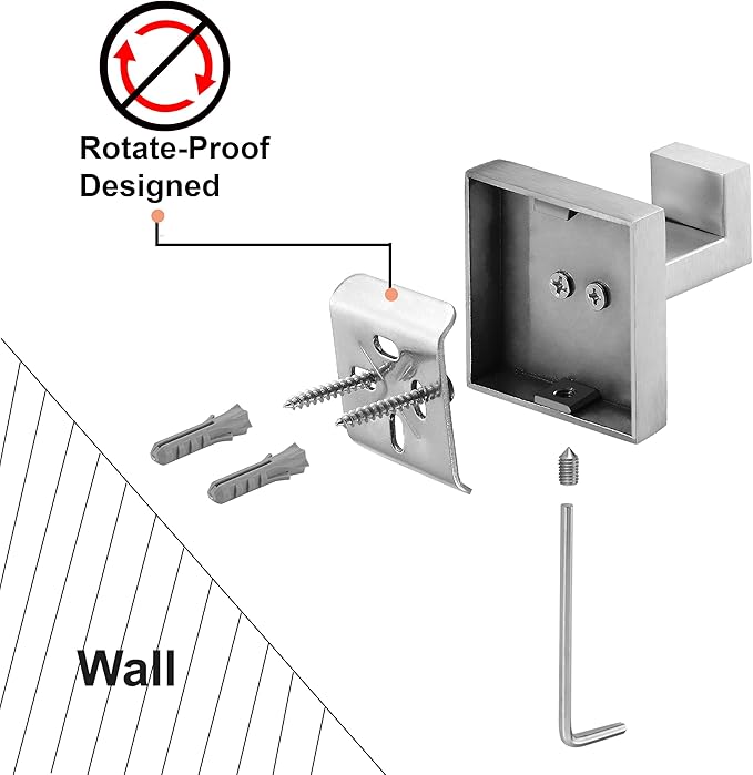 Nolimas Towel Hook Stainless Steel Bathroom Rustproof Clothes Towel Coat Hook Wall Mounted Square Toilet Kitchen, Heavy Duty Door Hanger, 2 Pack, Brushed Nickel