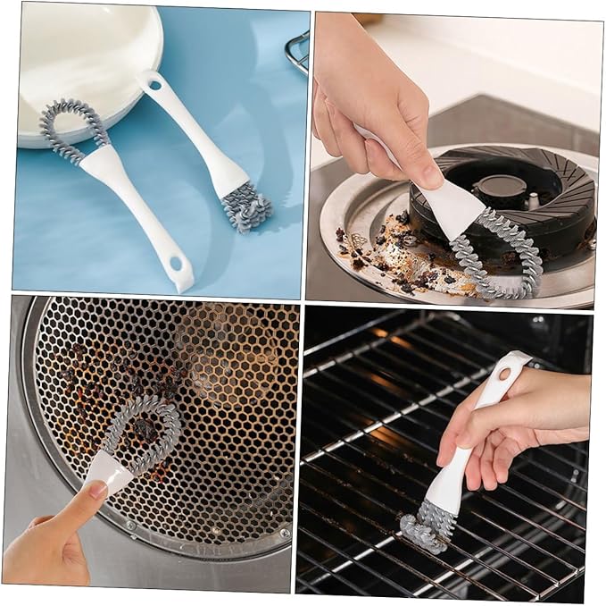 TEHAUX Multi-Functional Kitchen Cleaning Brush Set 2pcs U-Shaped and Angled Crevice Scrub Brushes Heavy Duty Handheld Scrubbers for Stove, Grill, Window Track, and Bathroom Tight Spaces