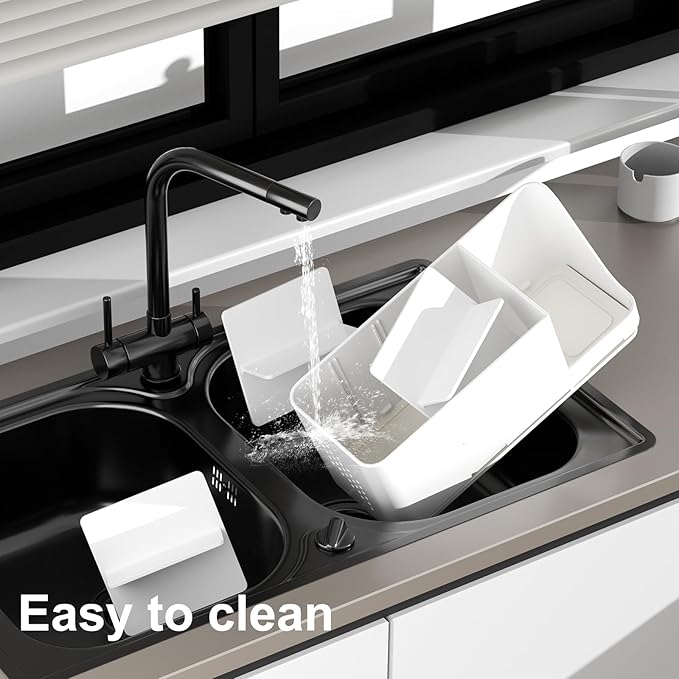 JUMEIHUI Bathroom Countertop Organizer with Water Absorbent Diatomite,8 Slots Bathroom Toothbrush Holder with Adjustable Dividers,Bathroom Sink Organizer Countertop (White)
