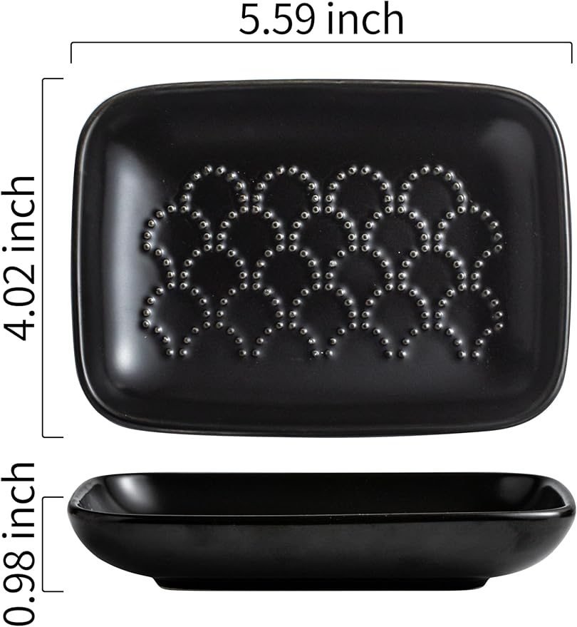 Gomakren Ceramic Soap Dish with Raised Scalloped Design, Versatile Soap Holder & Tray for Bathroom and Kitchen Sink, Prevents Soggy Soap, Rustic Modern Decor, Easy to Clean, Black (5.59" x 4.02")