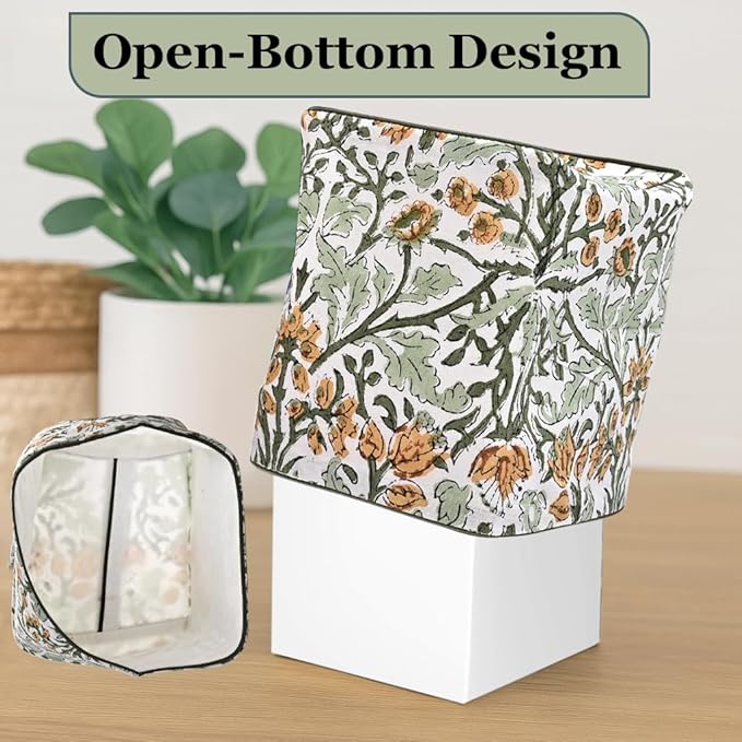 Ridhi Goldenrod Yellow Block Print Tissue Box Cover – Handmade Cotton Fabric Tissue Holder for Home Bedroom Living Room Bathroom Vanity Car Nightstand Office Kitchen – Decorative Square Napkin Holder