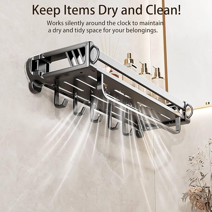 16" Shower Caddy Suction Cup, Concealed Shower Shelves Suction Cup with Hooks & Towel Bar, NO-Drilling Suction Shelf for Bathroom & Kitchen - Gray
