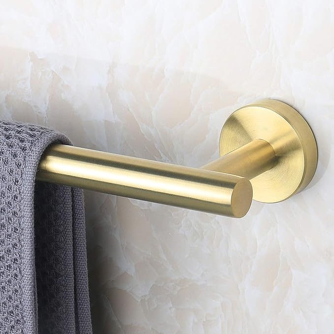 NearMoon Bath Towel Bar, Thicken Stainless Steel Shower Towel Rack Holder Wall Mounted for Bathroom, 24-lnch Overall Length-21-lnch Usable Hanging Space (1 Pack, Brushed Gold)