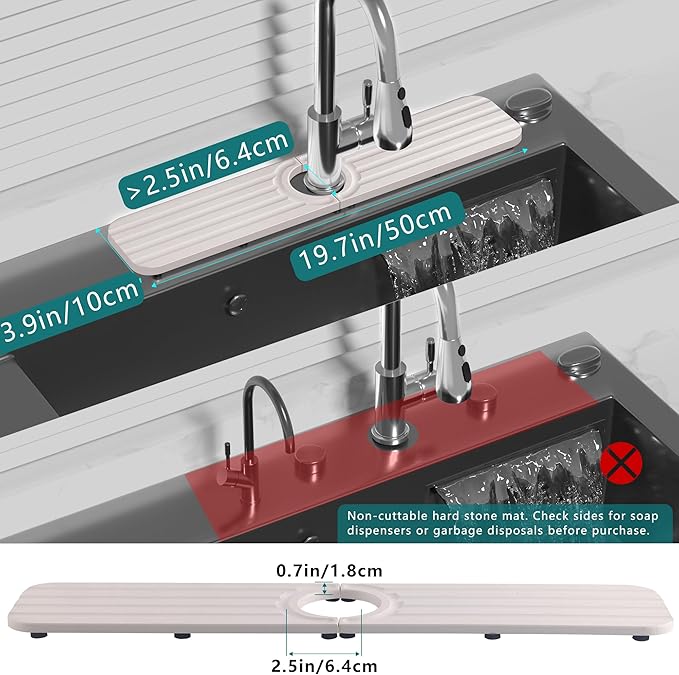 Faucet Mat for Kitchen Sink - 20 x 4inch Faucet Splash Guard for Bathroom Counter, Absorbent Diatomite Mat, Fast Drying Stone Sink Tray, Prevents Moisture Buildup, White