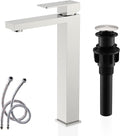KENES Brushed Nickel Vessel Sink Facuet Single Handle Tall Bathroom Sink Faucet Vanity Bathroom Faucet Basin Mixer Tap with Water Supply Hose and Pop Up Sink Drain, LJ-9031A