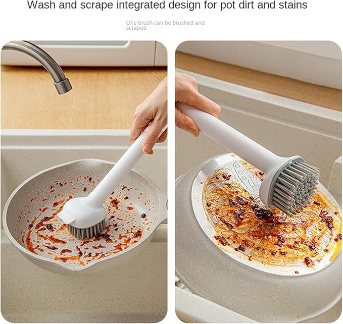 Pot Brush, 360-Degree Rotatable Head, 28.5x6.5cm, Long Handle Scrub Brush, Pan Cleaning Tool, Heavy-Duty Bristles, for Toilet Bathroom Shower Sink Skillet Grout Tile Stove Tub Home