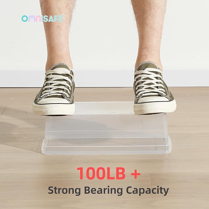 Stackable Plastic Storage Shoebox, BPA-Free Nestable Container with Latching Lid to Organize Shoes, See-Through Box for Home and Office, Multi-Purpose Clear Bins (Grey, 12 Pack)