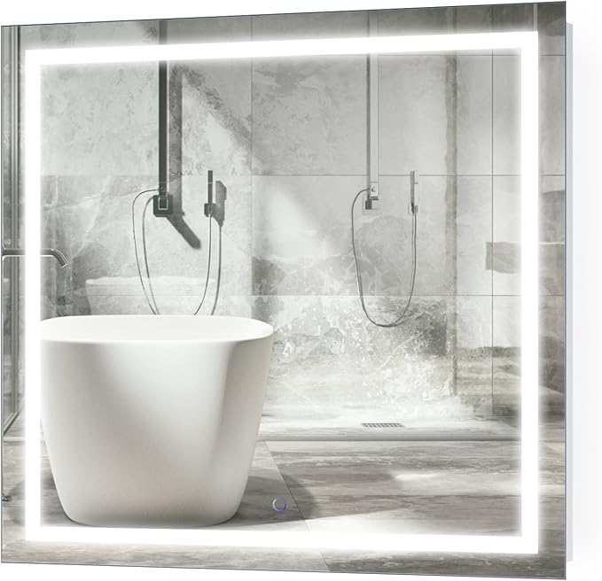 Krugg | Square 36 Inch X 36 Inch LED Bathroom Mirror | Lighted Vanity Mirror Includes Dimmer & Defogger | Wall Mount Vertical or Horizontal Installation