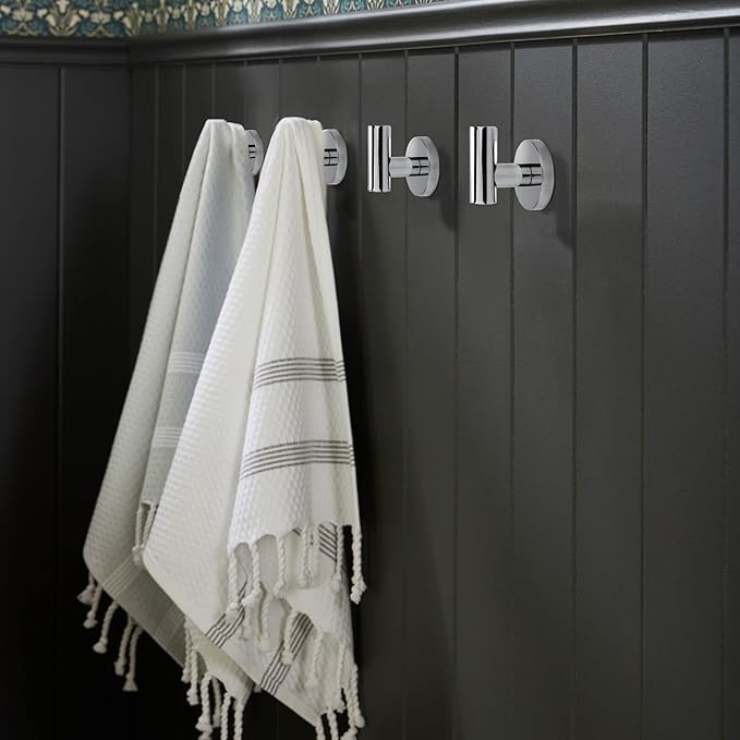TUNNY 3 Pack Round Bathroom Towel Hooks - Chrome Robe & Coat Hooks for Bathroom & Bedroom