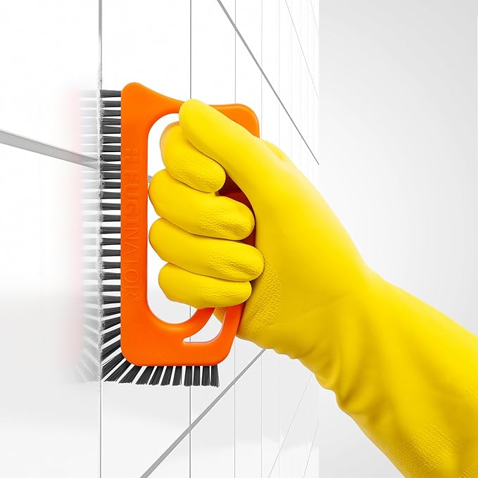 Fuginator Scrub Brush for Tile and Grout: Stiff Nylon Bristle Scrubbing Brush - Bathtub and Shower Scrubber for Floor Joints and Tile Seams - Cleaning Brush (Orange/Gray)