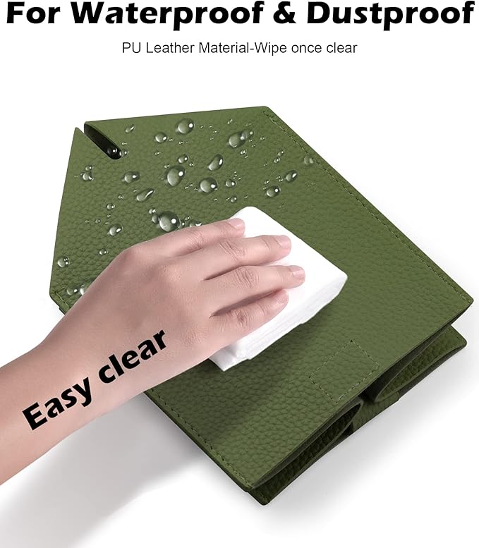 Tissue Box Cover for PU Leather, Modern Simple Solid Color Holder Square Tissue Bag, Ideal for Bathrooms,Office,Car,Nightstand,Outdoor Tent,Dining Table,5"X5"X5", Single Green