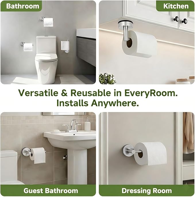 Stainless Steel Toilet Paper Holder with Suction Cup, No Drilling Wall Mounted Bathroom Tissue Roll Holder Brushed Nickel, Removable Vacuum Suction Base for Bathroom, Apartment, RV