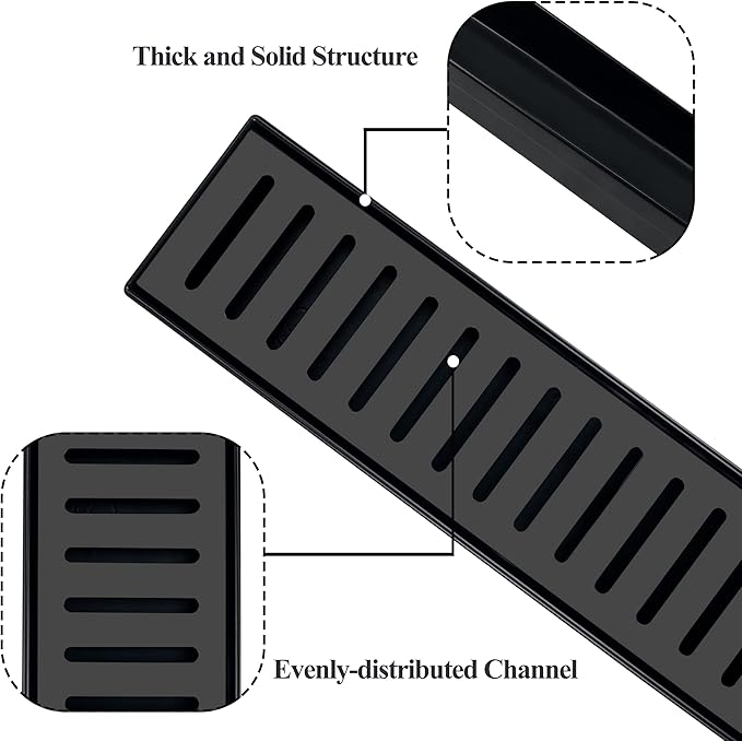 12 Inch Black Linear Shower Drain with Removable Capsule Pattern Cover Grate Accessories and SUS304 Stainless Steel CUPC Certificate (12 inch)…