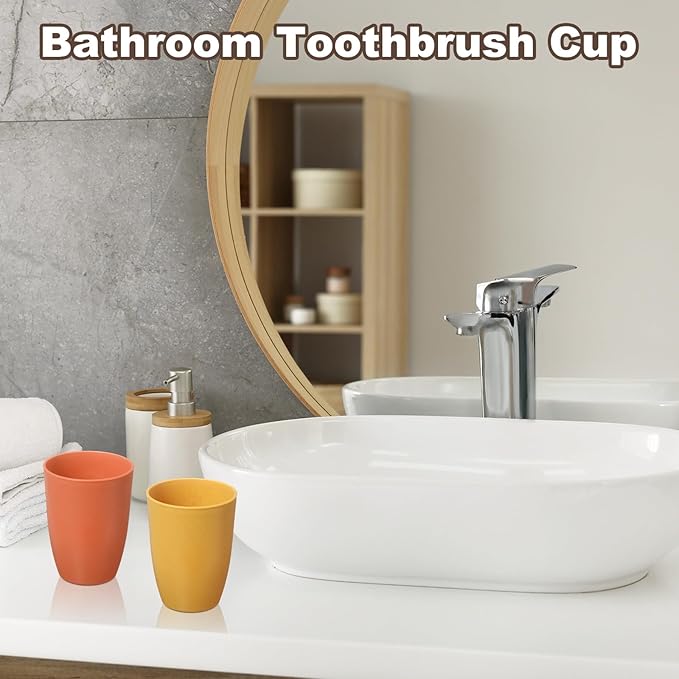uxcell 2 Pcs Simple Toothbrush Cup, 3 x 3 x 4.1 Inch Bathroom Tumbler Reusable Plastic Cup Set for Storing Toothpaste Toothbrushes Combs Water Beverages, Light Pink