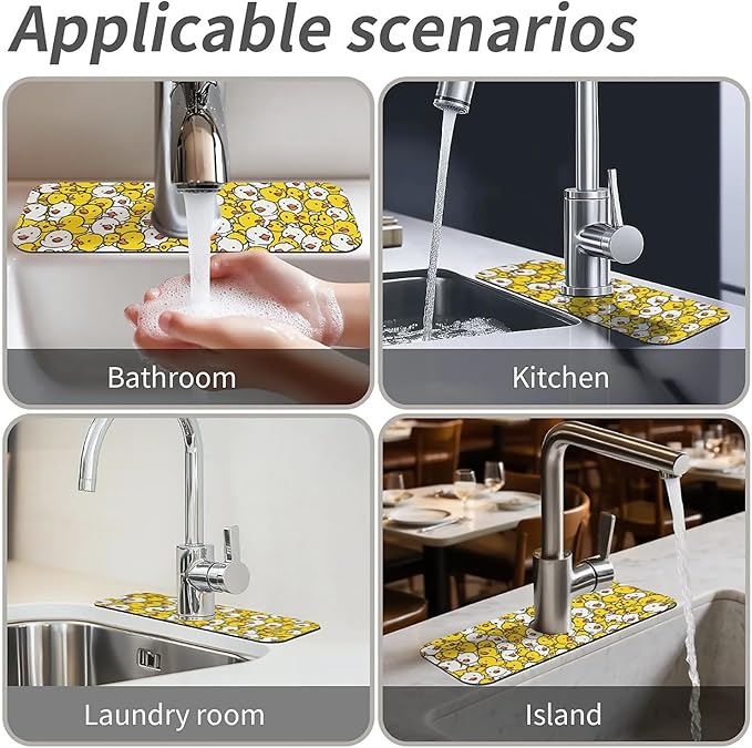 Kitchen Sink Splash Guard，Cute Duck Faucet Mat Sink Gadgets-Super Absorbent Fast Drying Mat Drip Catcher for Kitchen, Bathroom,Sink Mat, Dish Drying Mat, Bathroom(15" X 5.5" )
