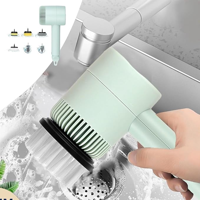 Electric Spin Scrubber, Electric Cleaning Brush with 6 Brush Heads, Rotating Head Powerful Spin Scrubbers, Multipurpose Electric Cleaning Brush for Kitchen Bathroom and Floor